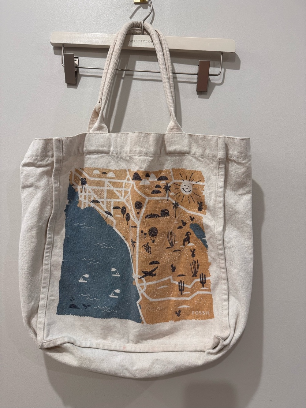 Fossil Canvas Coastal Tote Shoulder Bag Cottagecore